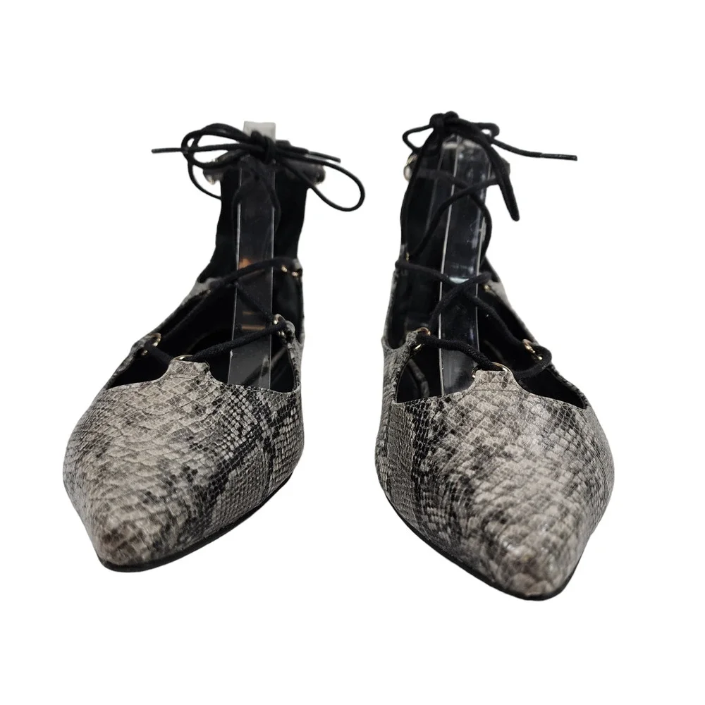 TOPSHOP Womens Kingdom Ghillie Gladiator Flats 8 Pointed‎ Snakeskin Faux Leather